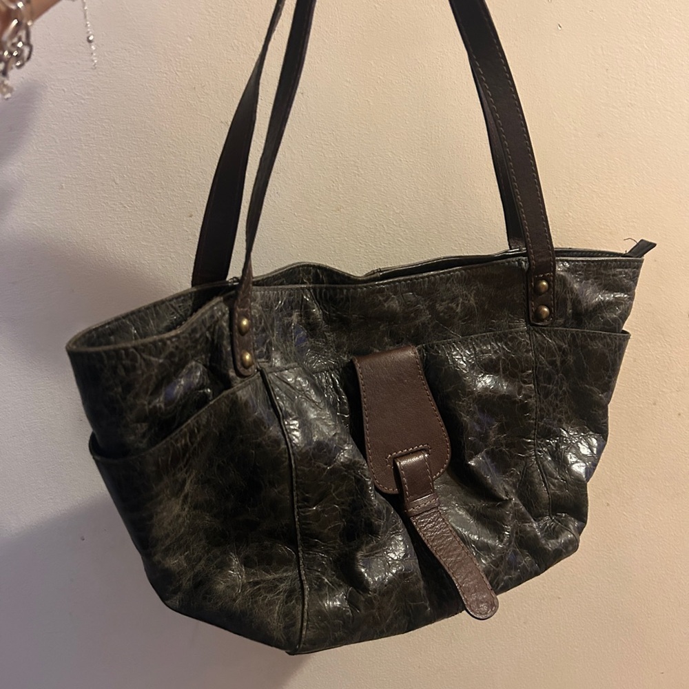 Vintage Nino Bossi Genuine Leather Bag with Brown Accents and Floral Interior